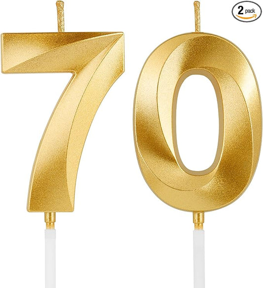 Birthday Candles, 1.96 Inch Number 70 Happy Birthday Candles, Number Candles Decoration for Birthday Party and Anniversary Celebration(Champagne Gold)