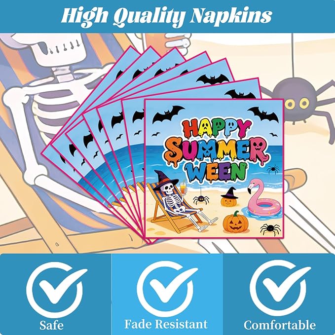Gameza Happy Summer ween Party Decorations, 96PCS Summer Halloween Disposable Paper Plates and Napkin Decorations, Halloween in Summer Forks Decor for Hawaii Themed Hallows' Eve Ghost Supplies