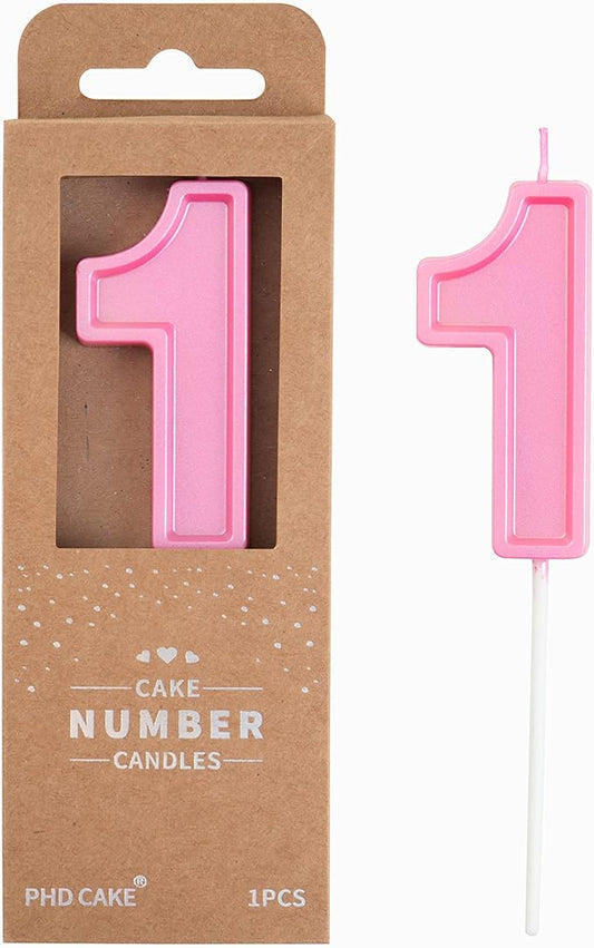 PHD CAKE 2.76 Inch Luxe Pink 1 Number Birthday Candles, Pink Number Candles, Cake Number Candles, Party Celebration