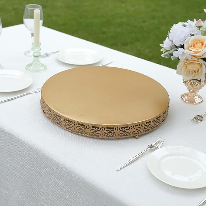 Efavormart Gold Metal Fleur De Lis Round Pedestal Cake Stands, Cupcake Dessert Display Stand Table Centerpiece - 16"