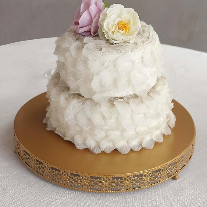 Efavormart Gold Metal Fleur De Lis Round Pedestal Cake Stands, Cupcake Dessert Display Stand Table Centerpiece - 16"
