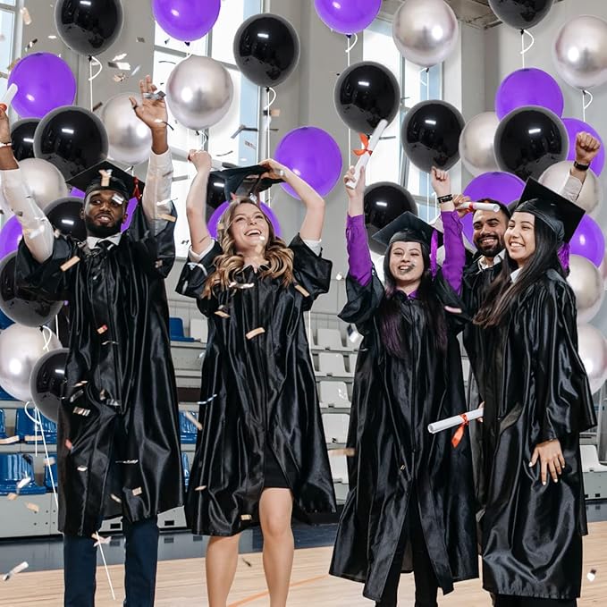 Purple Black Silver Balloon Garland Arch Kit - 121PCS Purple Black Balloons Metallic Silver Balloon for Purple Wedding Birthday Engagement Graduation Party Decorations