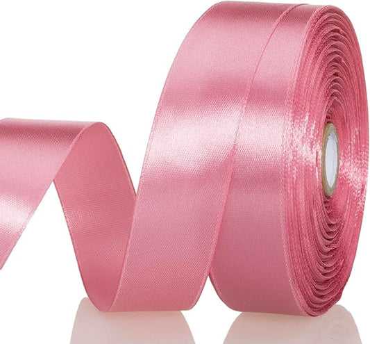 YASEO 1 Inch Rose Gold Solid Satin Ribbon, 50 Yards Craft Fabric Ribbon for Gift Wrapping Floral Bouquets Wedding Party Decoration