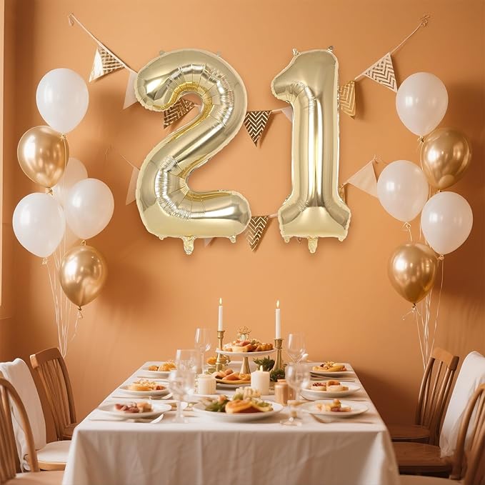 Champagne Gold Large Number 21 Balloon, 40 Inch Light Gold Foil Helium Number Balloons, Giant Mylar Number 21 Balloons for 21 Years Old Birthday Party Anniversary Decorations (Champagne Gold 21)