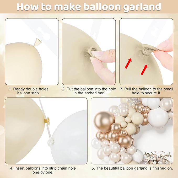 Amandir 153 Pcs White Sand Metallic Champagne Gold Balloons Arch Garland Kit Different Sizes 18 12 10 5 Inch Pearl White Clear Beige Neutral Balloons Baptism Birthday Bridal Shower Wedding Decorations