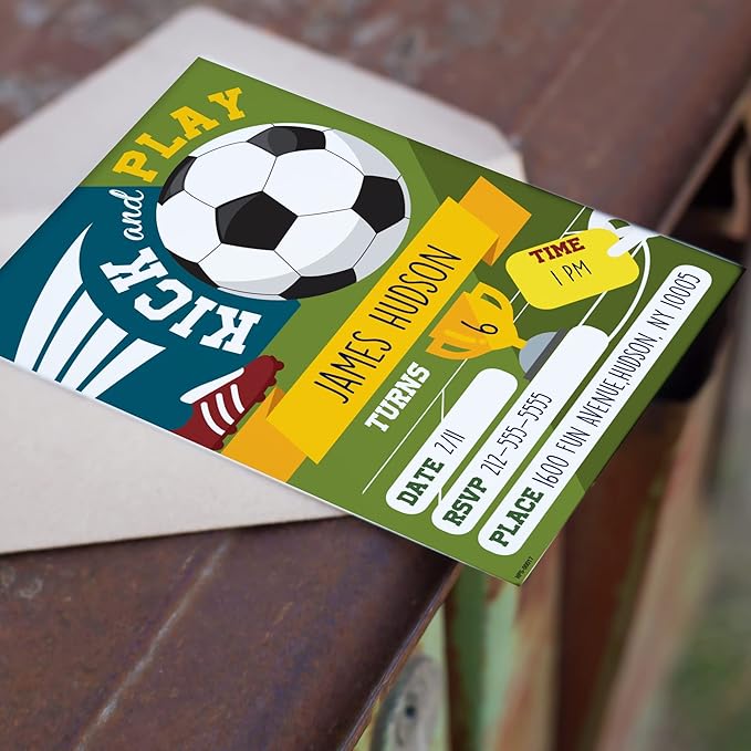 Soccer Birthday Invitations for Boys with Envelopes - (Pack of 20) - Soccer Themed Party Invites for Boys, Girls, Toddlers, Children and More. Soccer Party Supplies. Fill In Style.