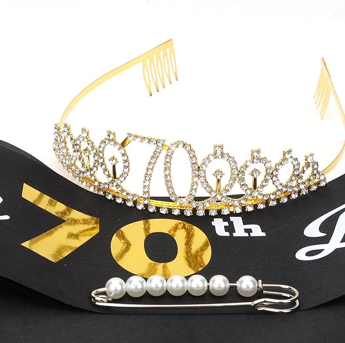 CAVETEE Gold Birthday Crown and Tiara for Women, Sash for Girls - Birthday Party Decoration