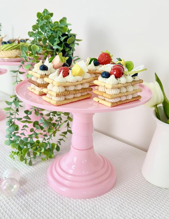 3 Pcs Pink Cake Stand Set Round Plastic Cupcake Stand Holder Dessert Table Display Set, Dessert Serving Platter for Tea Party, Birthday, Wedding, Baby Shower