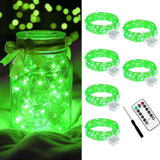 AIKEI 6 Pack LED Fairy Lights with Timer Battery Operated, Mini String Lights with Remote Waterproof 7ft 20 Led Firefly Starry Lighting for Wedding Party Bedroom Garden Christmas Decoration Green