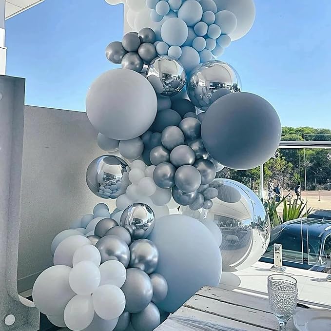 Voircoloria 105pcs Dusty Blue Balloons 12inch Party Latex Balloons for Boys Girls Birthday Baby Shower Gender Reveal Wedding Sunflower Party Decorations