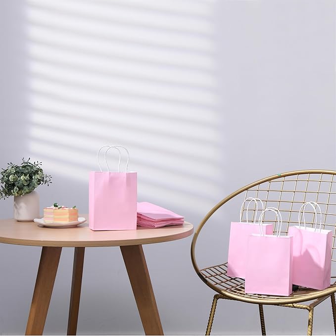 SUNCOLOR 25 Pieces 6 Inch Mini Goodie Bags Small Pink Gift Bags with Handles for Birthday Party Favors, Wedding Treat Bags