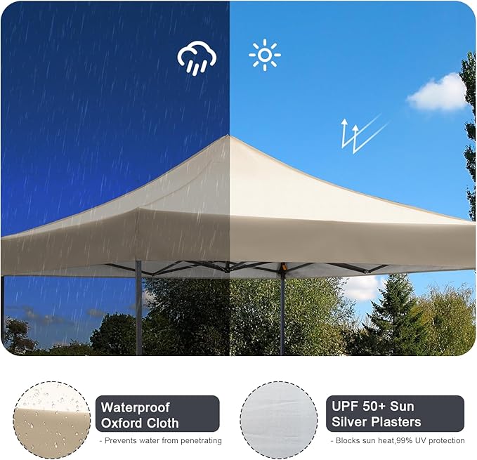 10x10 Pop up Canopy Tent with Sidewalls,Heavy Duty Waterproof Sun Shade Canopy Easy up Canopy with Wheel Bag Commercial Gazebo Tent for Outdoors Parties Vendors Camping Beach (Khaki)