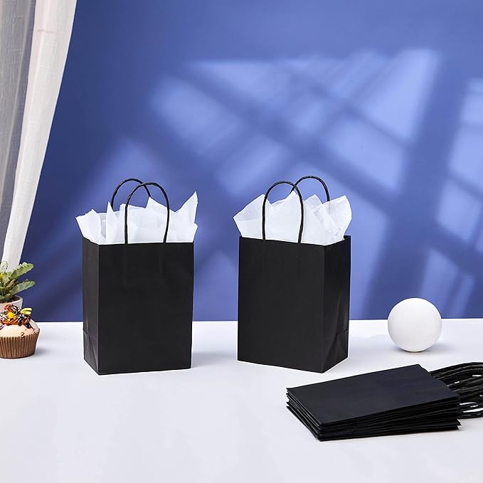 SUNCOLOR 25 Pieces Small Black Gift Bags with Handles, 5.9 x 4.7 x 2.4 Inch Mini Goodie Bags for Party Favors, Treats, and Wedding Favors