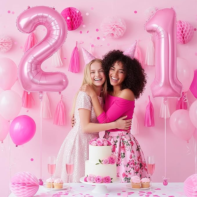 Pink Number 21 Balloons, Big Large Foil Number Balloons, Jumbo Giant Mylar Balloons for Birthday Party Decorations Supplies Anniversary (Number 21)
