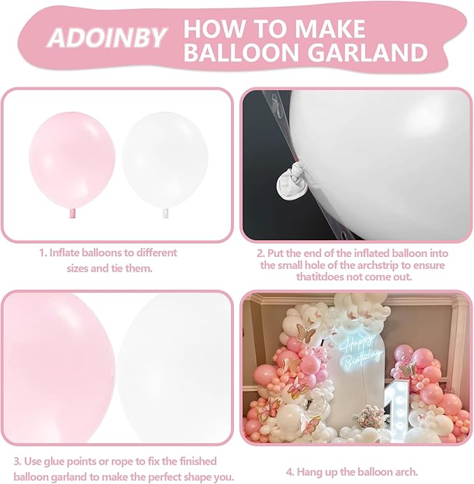 Pink Balloon Arch Kit, 140Pcs Pastel Light Metallic Pink and White Balloons with Pink Confetti Balloon Garland Kit for Birthday, Galentine's Day, Valentine's Day, Anniversary Party Decoration