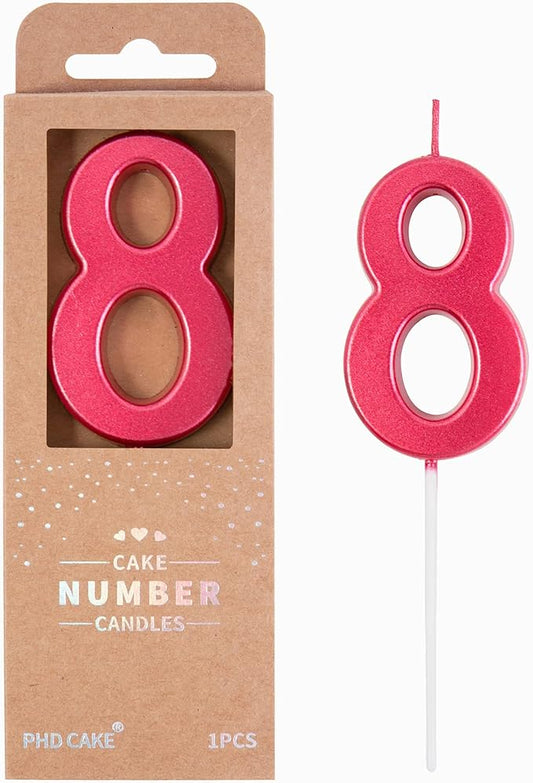 PHD CAKE 2.76 Inch Modern Red 8 Number Birthday Candles, Red Number Candles, Cake Number Candles, Party Celebration