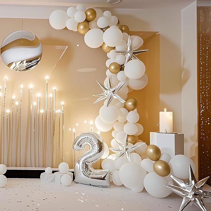 White Balloons Latex Birthday Decorations 100 Pack 12 inch Round Ballons for White Themed Engagement Bachelorette Bridal Shower Wedding Graduation Party 4th of July Decorations Independence Day
