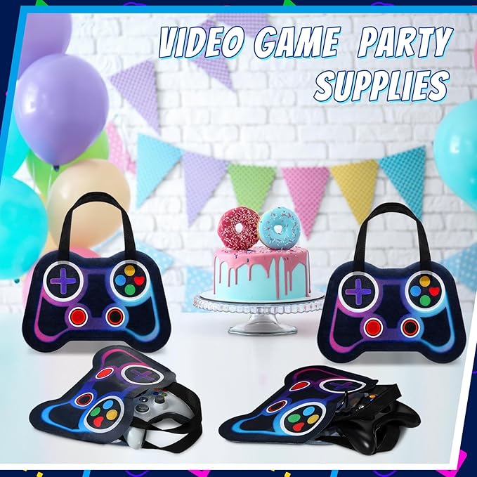 Silkfly 12 Pcs Video Game Party Favor Bags Non Woven Reusable Gaming Goodie Treat Gift Bags with Handles Gaming Party Supplies Class of 2026 Graduation Favors (Neon Color)