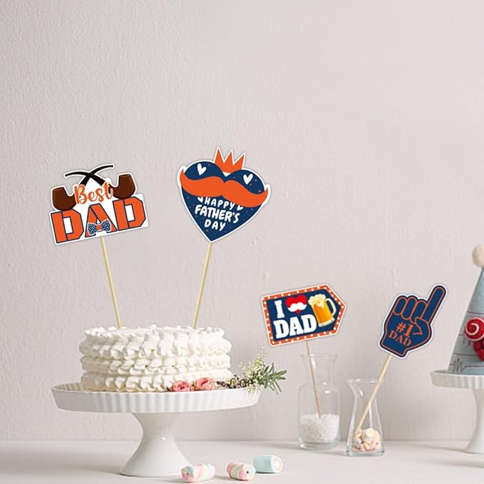Happy Father's Day Party Vase & Tabletop Decor Cut-Out Cards - Happy Father's Day Double-Sided Printed Table Centerpieces - Father's Day Themed Party Essential Decorations (Set of 12 Pieces)