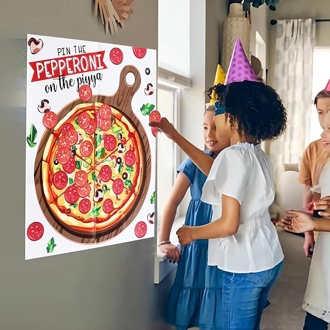 PARTYLOUD Pizza Party Games, Pin The Pepperoni on The Pizza, Pizza Italian Birthday Party Games Decoration Classroom Toddlers Preschool Party Supplies for Boys Girls Adults