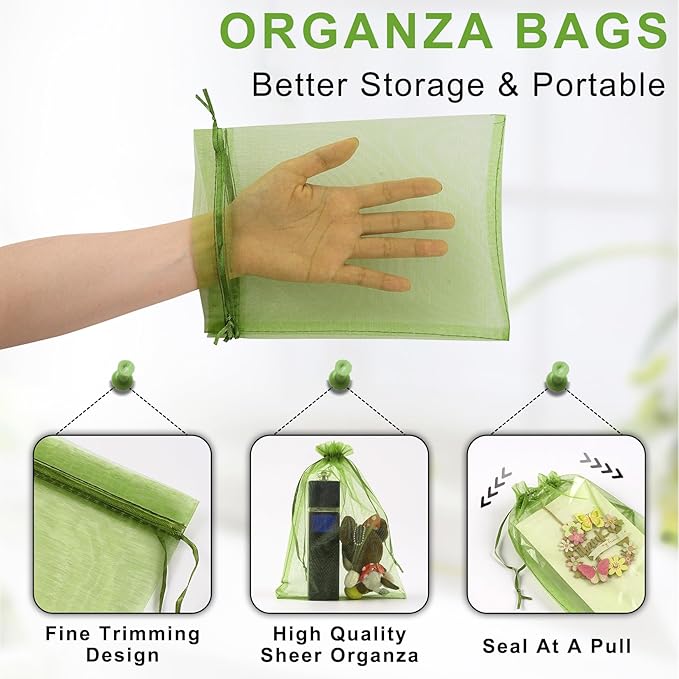 ANZNKU 100 Pack Green Organza Bags 6x9 inches Mesh Bags Drawstring, Sheer Organza Gift Pouches for Saint Patrick's Day Party Easter Favor Wedding
