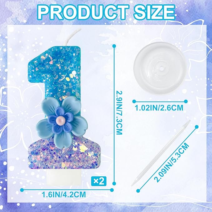 Blue Purple Flower Birthday Number Candles, Flower Theme Party Decorations, Cupcake Decorations, Suitable for Party Celebrations, Boys and Girls Birthday Decorations（11）