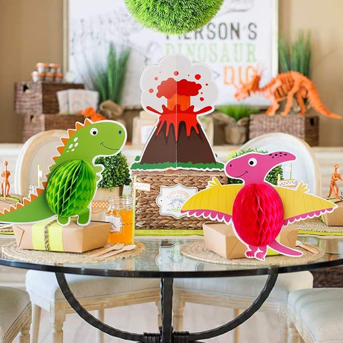 Mocoosy 12 Pieces Dinosaur Party Honeycomb Centerpieces Table Decorations, Dinosaur Birthday Party Supplies Paper Center Piece Table Topper for Kids Boys T-Rex Theme Party Baby Shower Decor