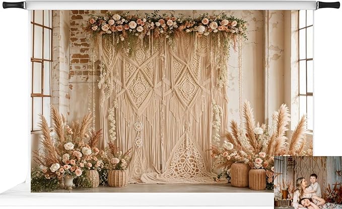 Kate 10x6.5ft/3x2m Boho Backdrop Floral Brick Wall Interior Decoration Digital Printed Cloth Background Photo Studio Props