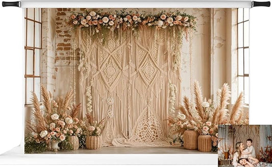 Kate 10x6.5ft/3x2m Boho Backdrop Floral Brick Wall Interior Decoration Digital Printed Cloth Background Photo Studio Props