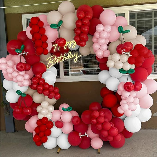 Soonlyn Cherry Balloons Arch kit, 200Pcs Cherry Birthday Decorations Red Pink White Balloons for Shes the Cherry on Top Decorations, Bridal Shower