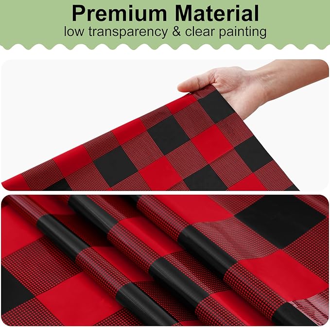 misaya 5 Packs Christmas Buffalo Disposable Table Cloth, 54 x 108 Inch Waterproof Plastic Tablecloth, Rectangle Black and Red Checkered Table Covers for Picnic, Birthday, Party