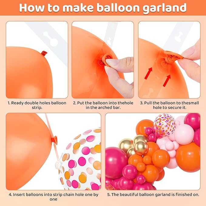 Amandir 153Pcs Pink and Orange Balloon Arch Kit, Different Sizes 18 12 10 5 Inch Metallic Gold Sunset Hot Pink Orange Confetti Latex Balloons Birthday Summer Tropical Graduation Party Decorations