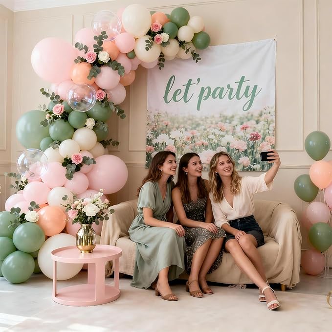 Pink and Green Balloons Arch Kit, Light Dusty Pastel Pink Sage Green Sand White Light Orange Balloons Garland Kit for Wedding Birthday Bridal Shower Bloom Woodland Boho Party Decorations