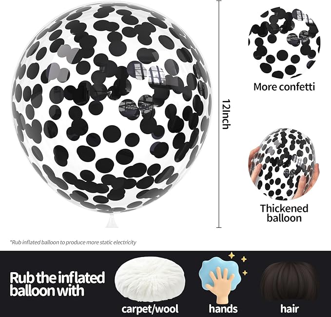 Black Confetti Balloons, 25 Pcs Thickened 12 Inch Clear Latex Balloon with Confetti Inside for Birthday Party New Year Engagement Bridal Shower Baby Shower Graduation Party Decorations Supplies