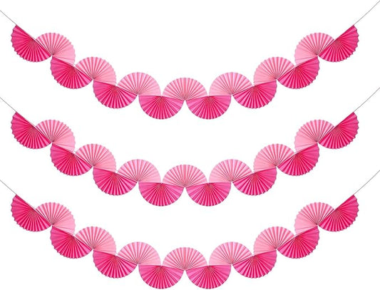 Weekgrat 3 Pack Wedding Paper Fans Garland 15.6ft Colorful Background Ceiling Hanging Decorations Paper Garland Decorations Set for Birthday Party Supplies 3D Bachelorette Party Decoration(Pink)