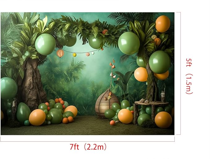 Kate 7x5ft/2.2x1.5m Cake Smash Forest Balloon Backdrop Children Birthday Party Fabric Printed Seamless Background Photography Studio Prop