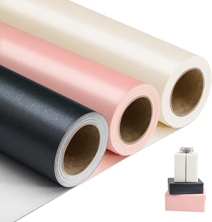 NESCCI Matte Wrapping Paper,Solid Color Pearly-Lustre Paper-3 Roll,17 Inches X 32.8 Feet Per roll.Gift Wrapping Paper,Perfect for Wedding,Valentine's Day,Birthday, Christmas,Baby Shower.