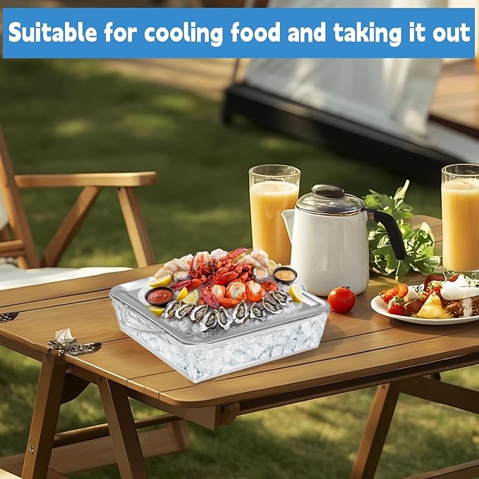 2 Sets 9" Chilled Serving Tray with Compartments Ice Chilled Charcuterie Platter Serving Cold Dish for Party, Charcuterie Dip Fruit Seafood Vegetable Salad Appetizer Shrimp Cocktail