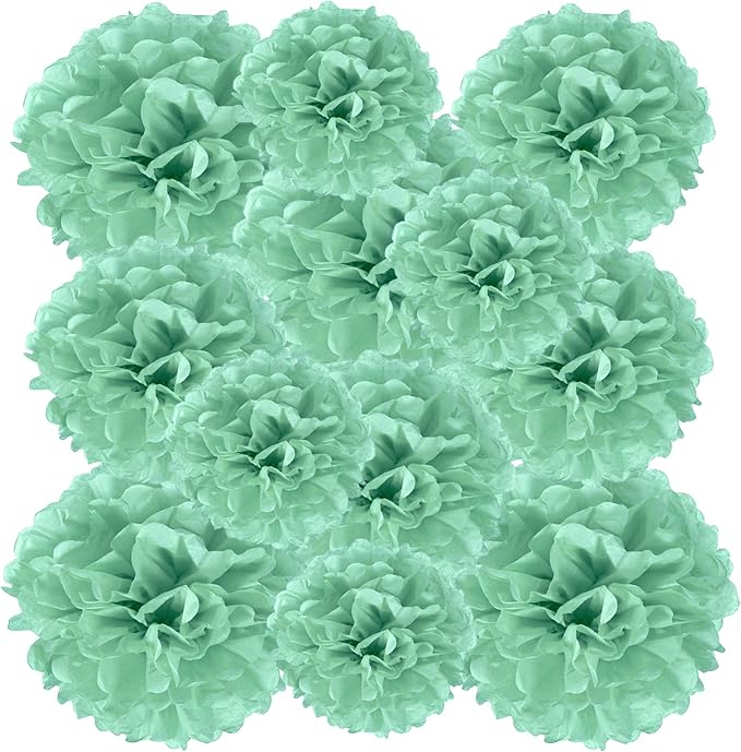 PATIKIL 8" 10" 12" Tissue Paper Pom Poms, 12PCS Pom Poms Paper Flowers Ball Tissue Paper Flowers Assorted Size for Wedding Bridal Shower Birthday Party Backdrop Decoration, Mint Green