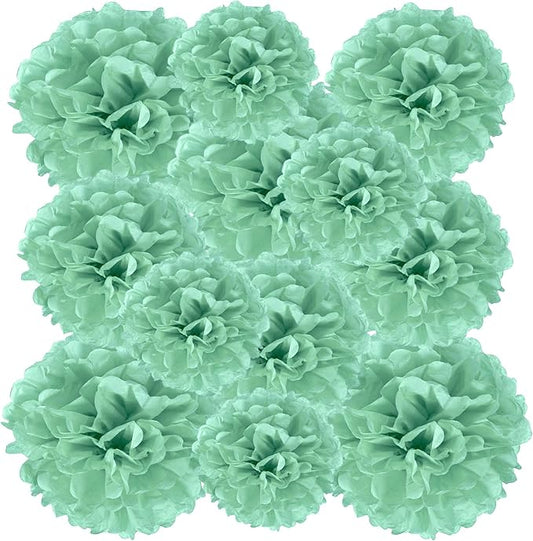 PATIKIL 8" 10" 12" Tissue Paper Pom Poms, 12PCS Pom Poms Paper Flowers Ball Tissue Paper Flowers Assorted Size for Wedding Bridal Shower Birthday Party Backdrop Decoration, Mint Green