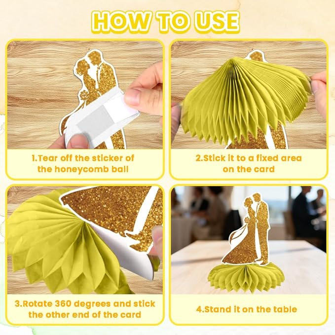 ANATTASOUL 12PCS Table Honeycomb Centerpieces Wedding Champagne Roses Birthday Party Decorations for Table, 7.48"*6.2" Honeycomb Decorations for Wedding, Christmas, Anniversary, Home Decor