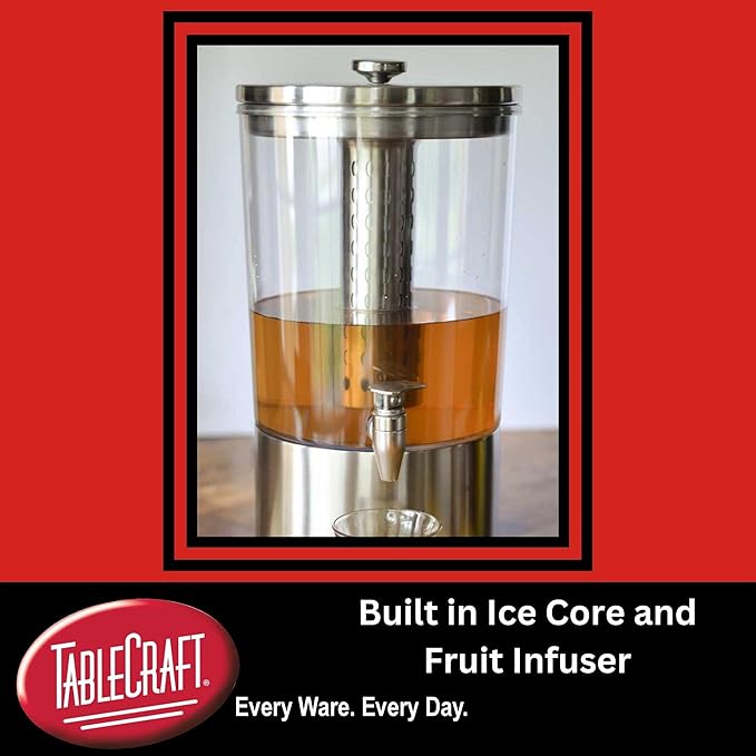 TableCraft 10451 Upscale Beverage Dispenser, 4-1/2" Gallon, Stainless Steel with Nickel Plated ABS Faucet, Tritan Reservoir, Stainless Steel Base