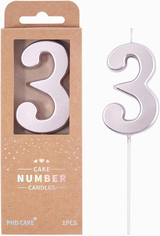 PHD CAKE 2.76 Inch Modern Rose Gold 3 Number Birthday Candles, Rose Gold Number Candles, Cake Number Candles, Party Celebration
