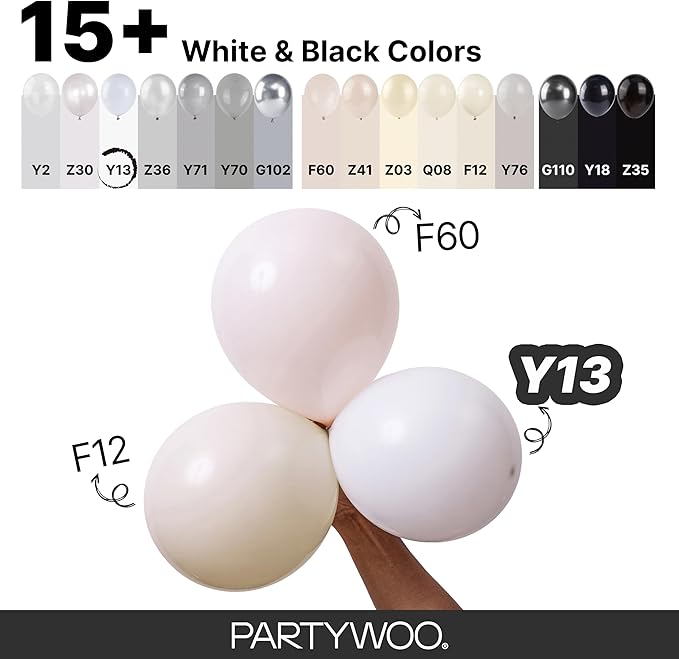 PartyWoo White Balloons 155pcs Different Sizes Pack of 18 12 10 5 Inch Matte White Latex Balloon Arch Kit Garland for Wedding Bridal Graduation Baby Shower Birthday Party Decorations White-Y13