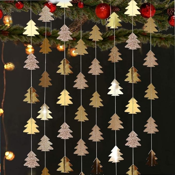 Cheerland Champagne Gold Tree Garland for Hanging Christmas Decorations Baby Shower Woodland Theme Party Decoration Christmas Streamers Backdrop Tree Garland Decor for Birthday Party New Year