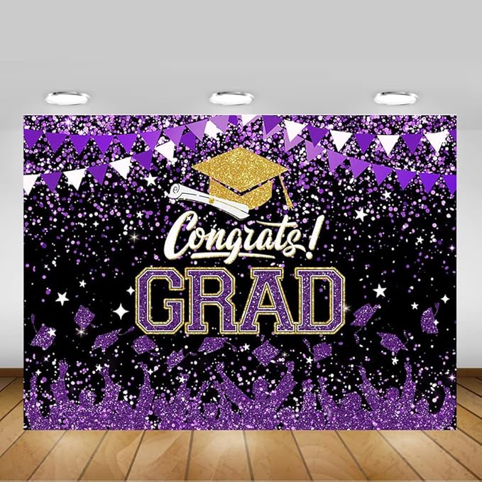 Mocsicka Graduation Party Decorations 2026 Congrats Grad Backdrops for Photography Bachelor Cap Congratulations Grad Photo Backdrop Graduation Prom Party Supplie (Purple, 8x6ft(96x72 inch))