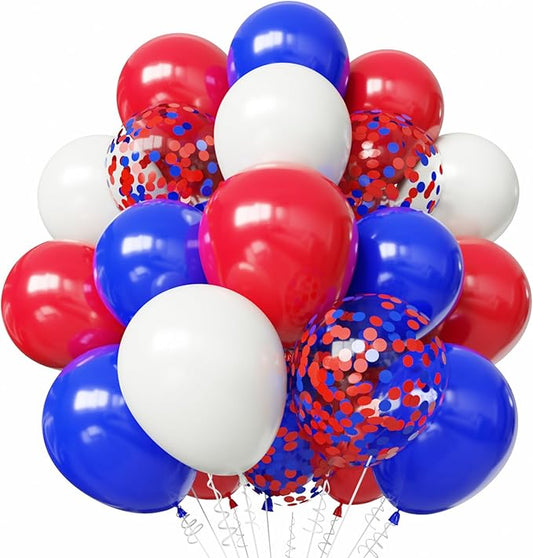 Red White and Blue Balloons, 50pcs 12 inch Red and Blue Confetti Balloons for Independence Day Theme Party Supplies Birthday 4th of July Party Decorations