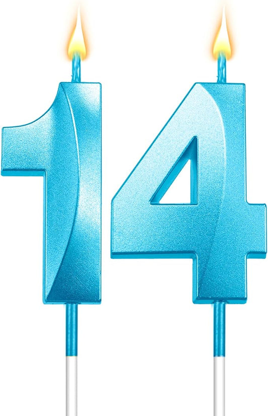 14 Birthday Candle for 14th Birthday Decorations for Boys Number 14 Candle Boy 14 Candle Birthday Girl 14th Cake Topper Blue Number Candles (14 Blue)