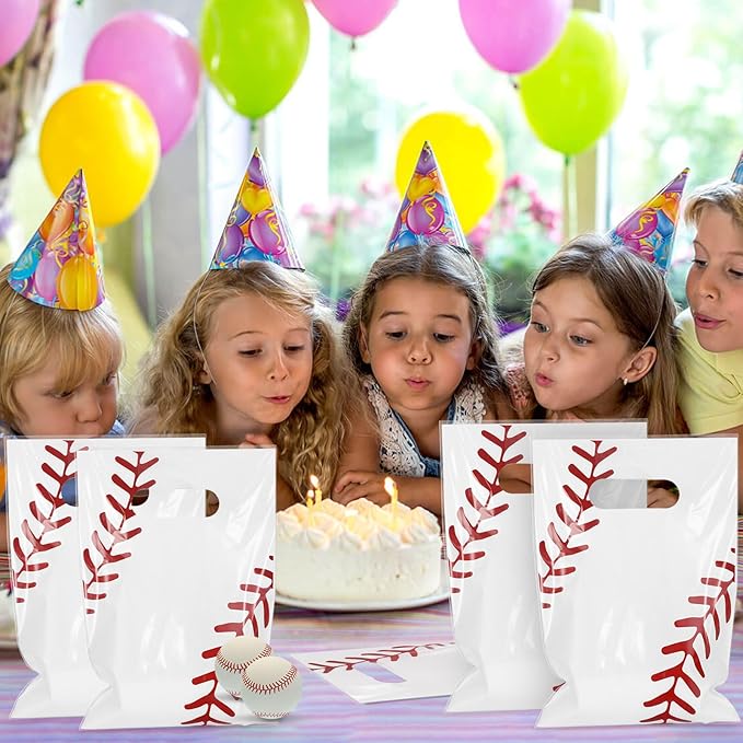 Hxezoc 50 Pieces Baseball Gift Bags with Handle, Plastic Treat Candy Bag Sport Favor Bags For Birthday Party Decoration Supplies