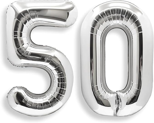 AULE 40 Inch Jumbo Silver Foil Mylar Number Balloons for Men Women 50th Birthday Party Decorations 50 Years Old Anniversary Party Supplies